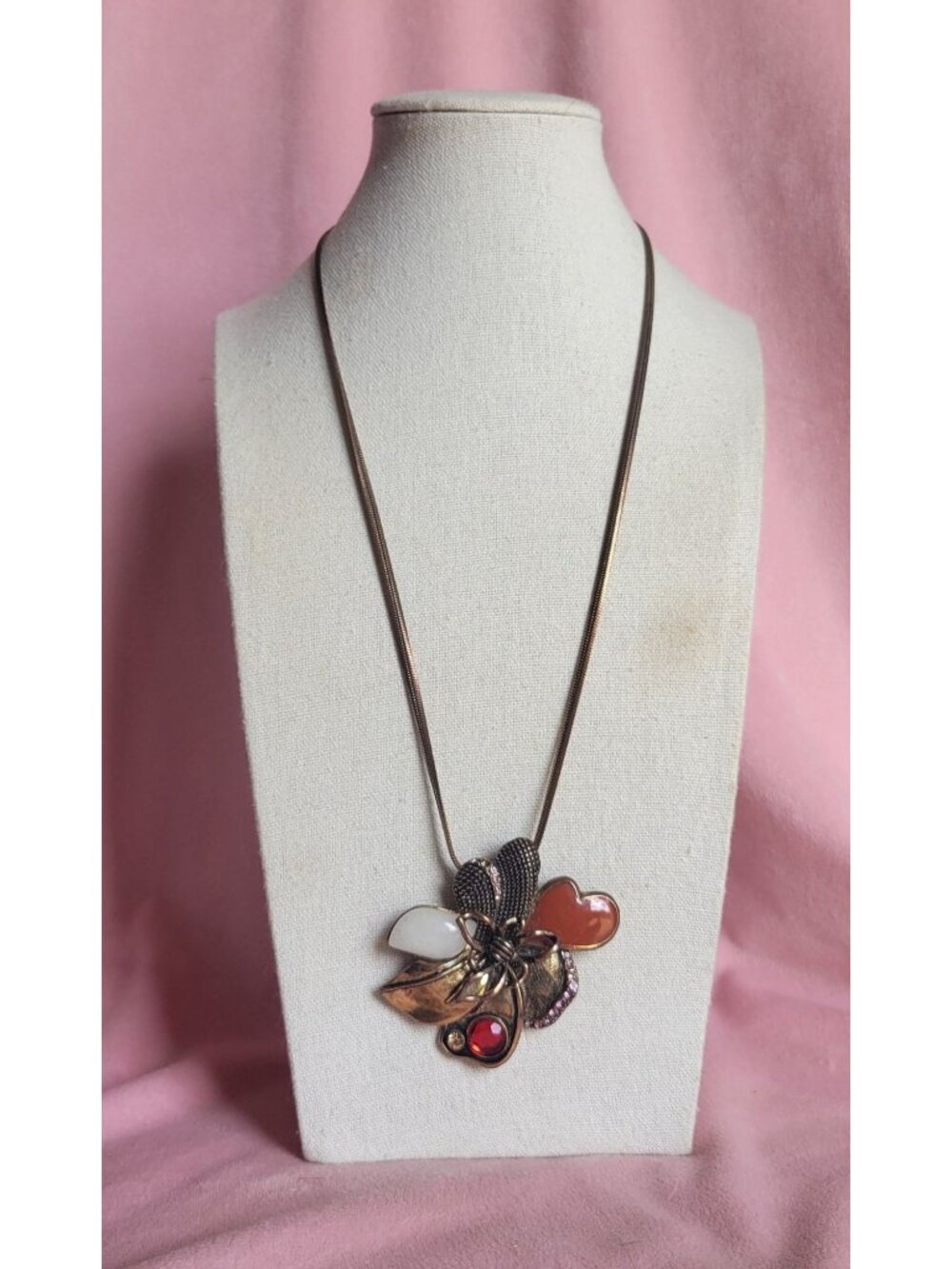 Bronze Color Purple Red Rhinestone Clear Quartz Flower Pendant Necklace N1F